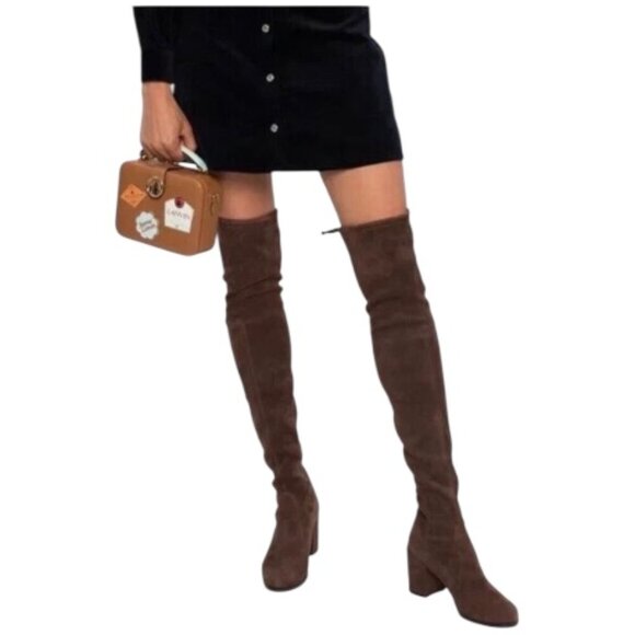 Stuart Weitzman Women's Tieland Brown Suede Over the Knee Boots - Size 5 - Picture 2 of 10
